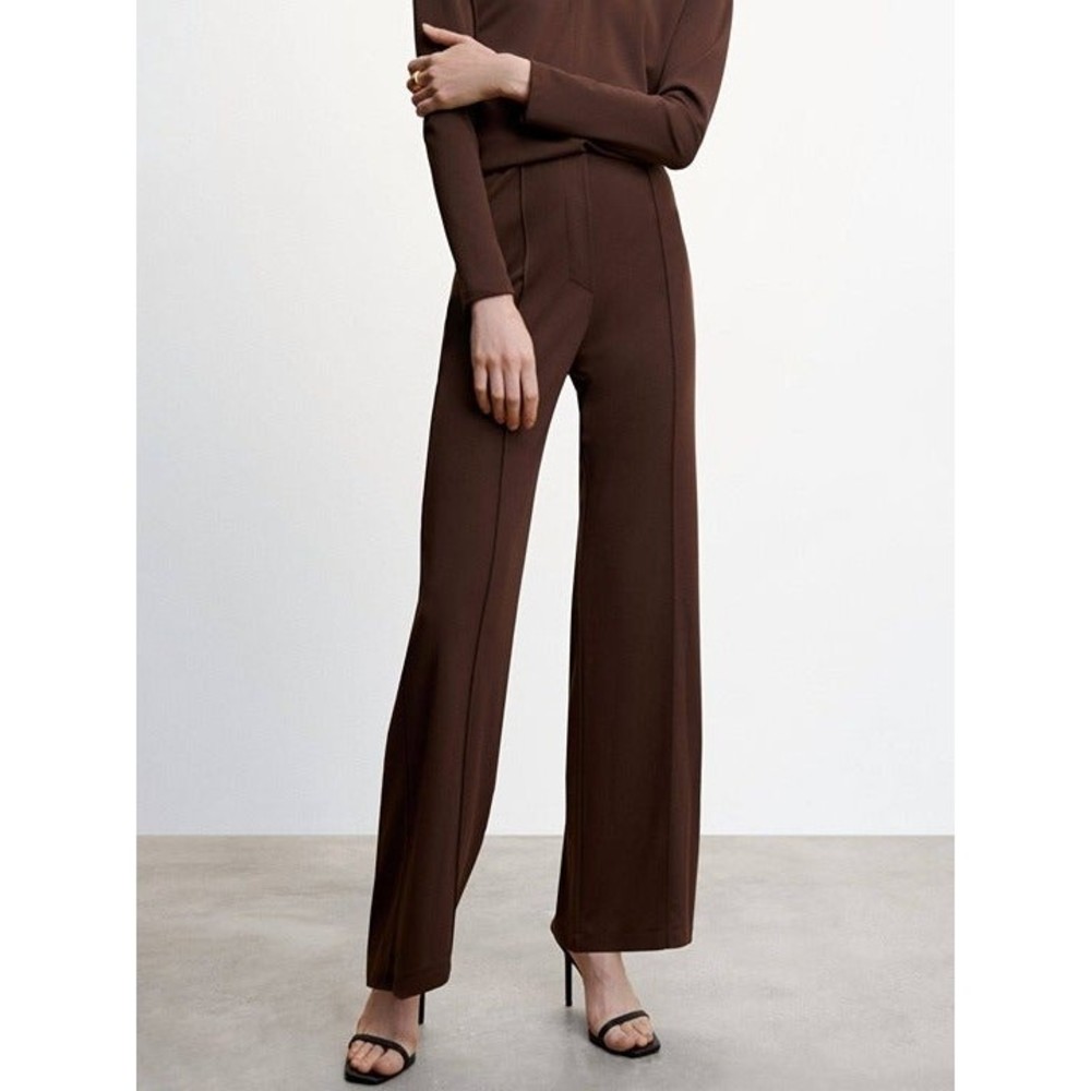 MNG Mango Women's Size 8 Pleated High Waist Straight Leg Trousers Pants NWT